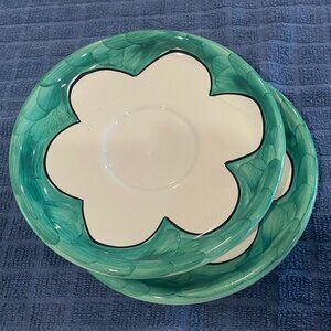 Nancy Calhoun Las Rosas Jumbo Saucer Green White Black 7.5" Portugal Vintage